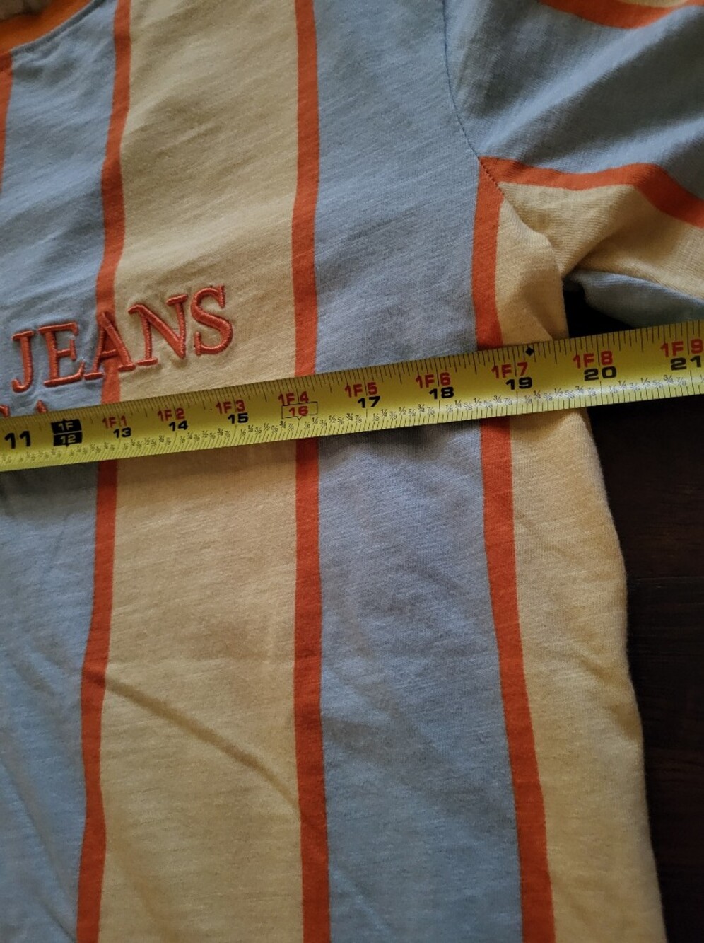 Guess Originals T-Shirt Mens Small Yellow Blue Orange Striped Embroidered Logo - Picture 4 of 8